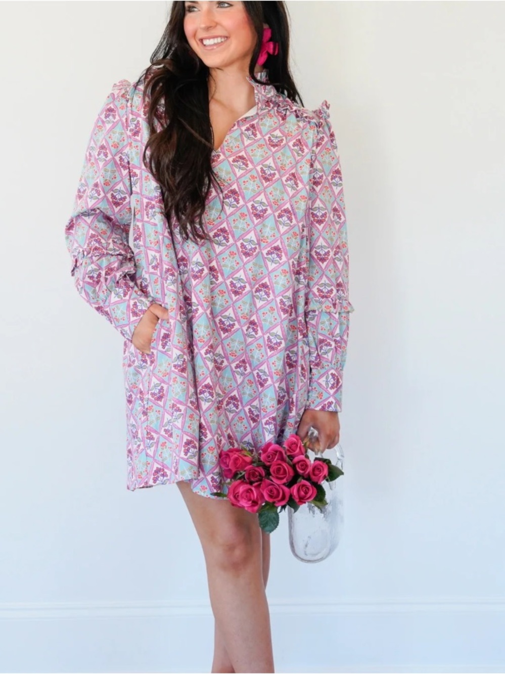 Karlie Boutique Vintage Blue Paris Floral Dress Large NWT $160 100% Cotton - Picture 3 of 6